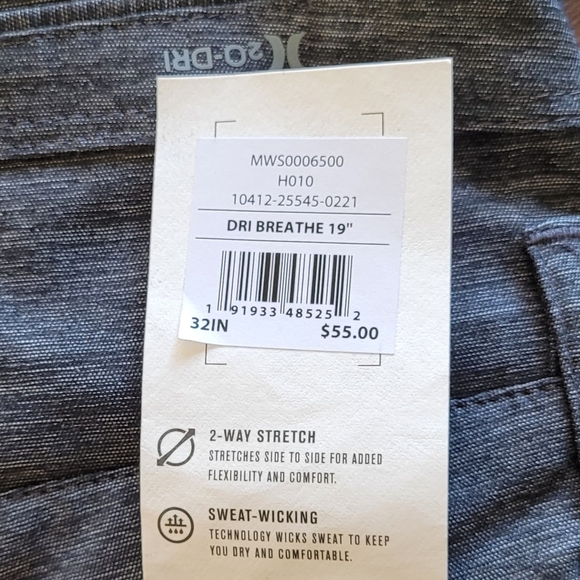 Hurley H2O-Dri Shorts - 32" Waist - Heather Grey (NWT) - Picture 3 of 9